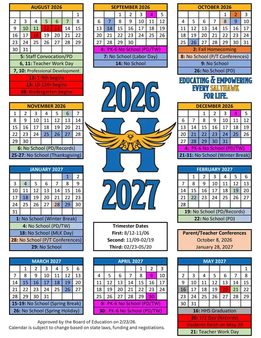 Hutchinson USD 308 2026–2027 Academic Calendar