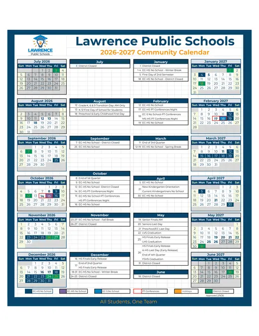 Lawrence Public Schools 2026–2027 Academic Calendar