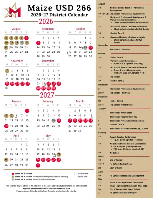 Maize USD 266 2026–2027 Academic Calendar