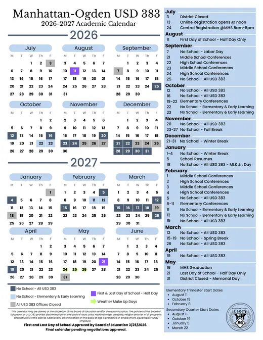 Manhattan-Ogden USD 383 2026–2027 Academic Calendar