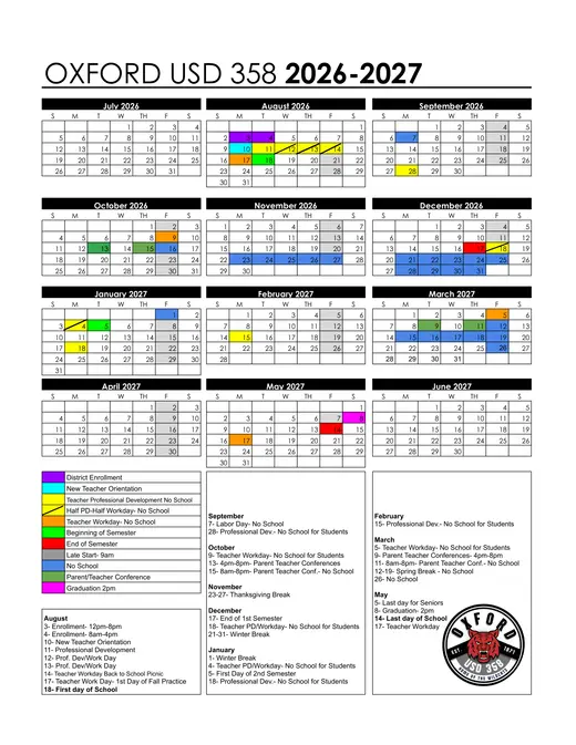 Oxford USD 358 2026–2027 Academic Calendar