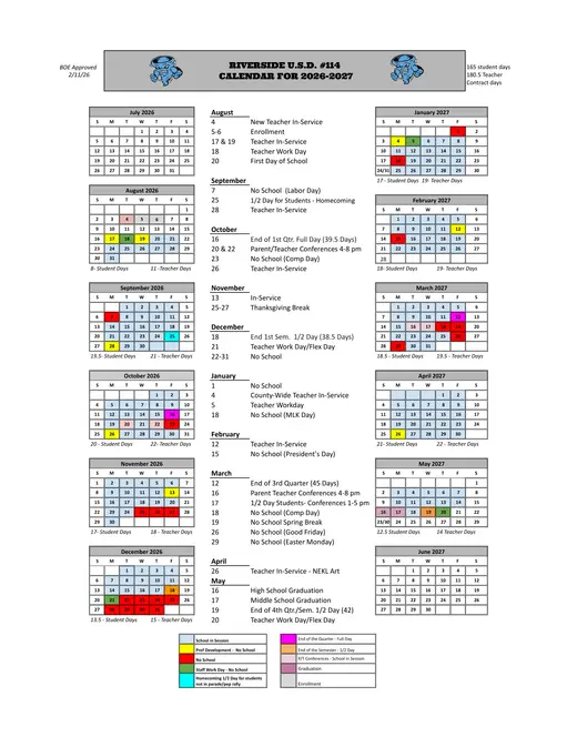 Riverside U.s.d. #114 2026–2027 Academic Calendar Page 1