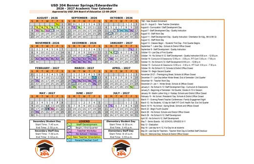 USD 204 Bonner SpringsEdwardsville 2026–2027 Academic Calendar