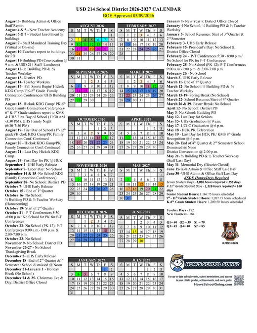 USD 214 School District 2026–2027 Academic Calendar