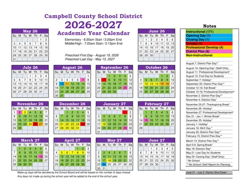 Campbell County School District 2026–2027 Academic Calendar