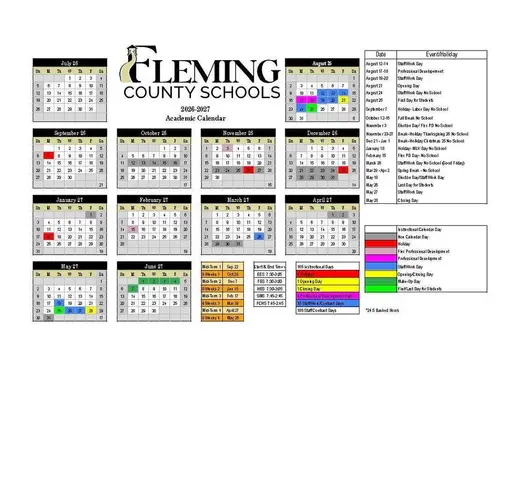 Fleming County Schools 2026–2027 Academic Calendar Page 1