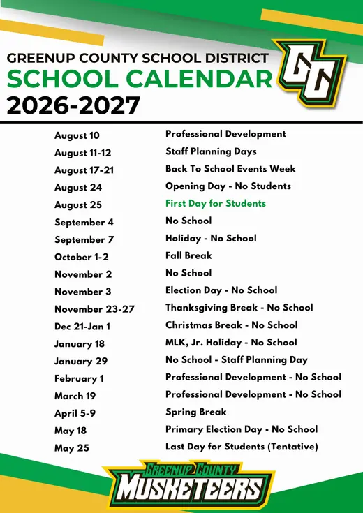 Greenup County School District 2026–2027 Academic Calendar