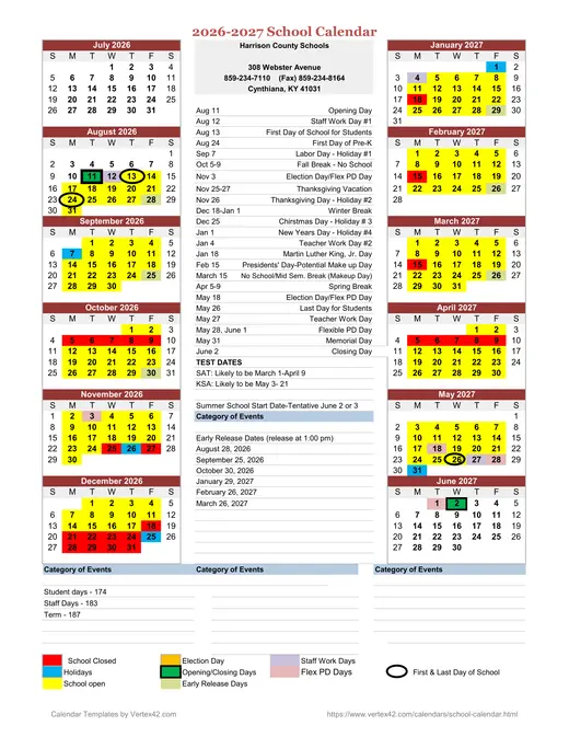 Harrison County Schools 2026–2027 Academic Calendar