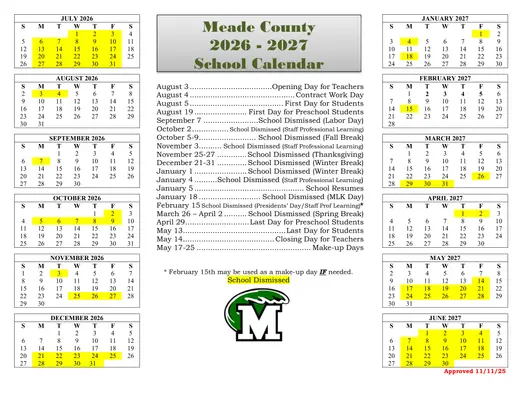 Meade County School 2026–2027 Academic Calendar