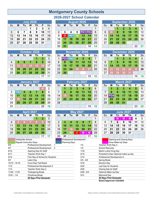Montgomery County Schools 2026–2027 Academic Calendar
