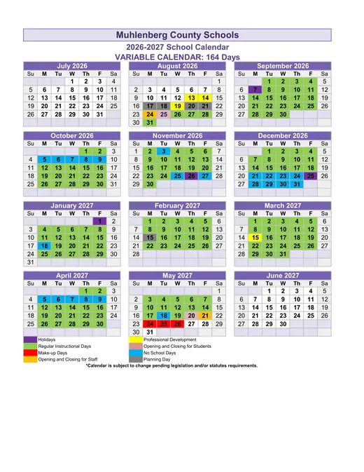 Muhlenberg County Schools 2026–2027 Academic Calendar