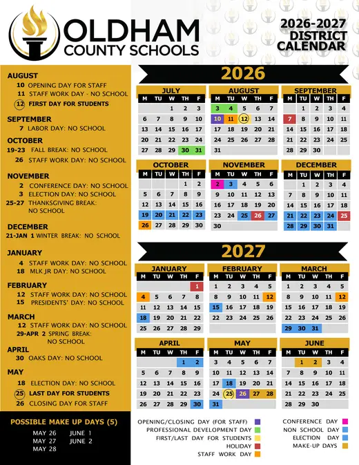 Oldham County Schools 2026–2027 Academic Calendar