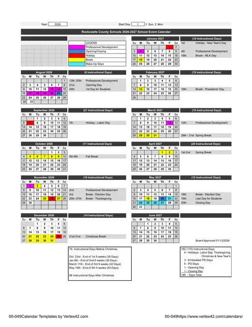 Rockcastle County Schools 2026–2027 Academic Calendar