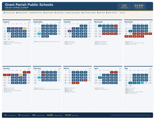 Grant Parish Public Schools 2026–2027 Academic Calendar