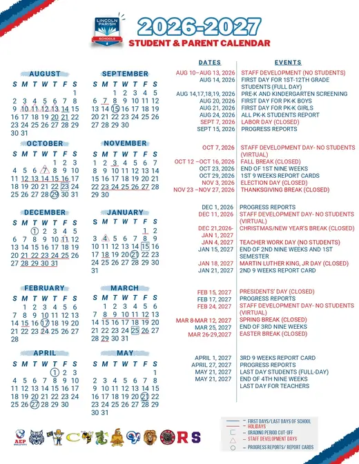 Lincoln Parish Schools 2026–2027 Academic Calendar