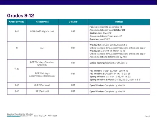 Louisiana Department of Education 2026–2027 Academic Calendar Page 2