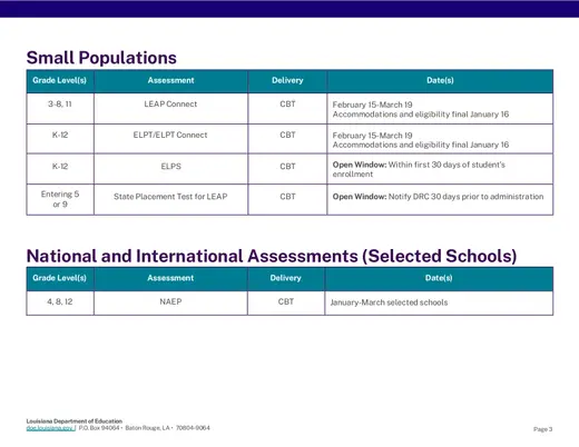 Louisiana Department of Education 2026–2027 Academic Calendar Page 3