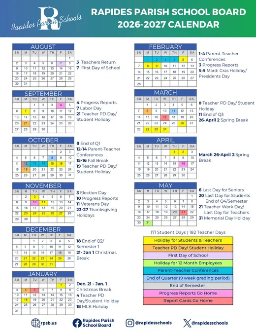 Rapides Parish Schools 2026–2027 Academic Calendar