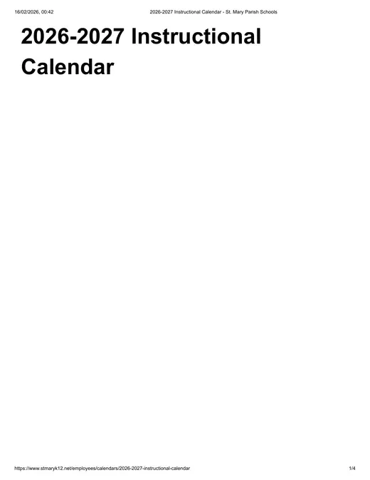 St. Mary Parish Public Schools 2026–2027 Academic Calendar Page 1