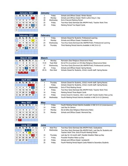 Calvert County Public Schools 2026–2027 Academic Calendar Page 2