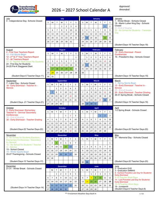 Talbot County Public Schools tcps 2026–2027 Academic Calendar