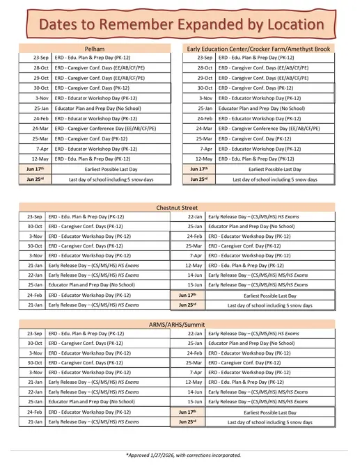 Amherst-Pelham Public Schools 2026–2027 Academic Calendar Page 2