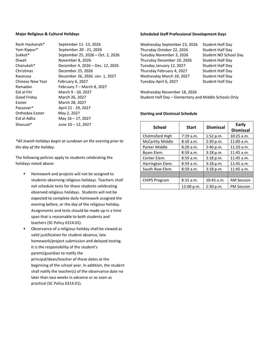 CPS 2026–2027 Academic Calendar Page 2