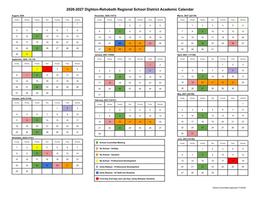 Dighton-Rehoboth Regional School District 2026–2027 Academic Calendar Page 1