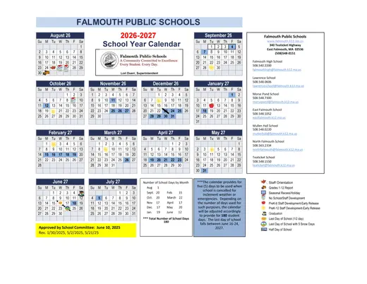 Falmouth Public Schools 2026–2027 Academic Calendar