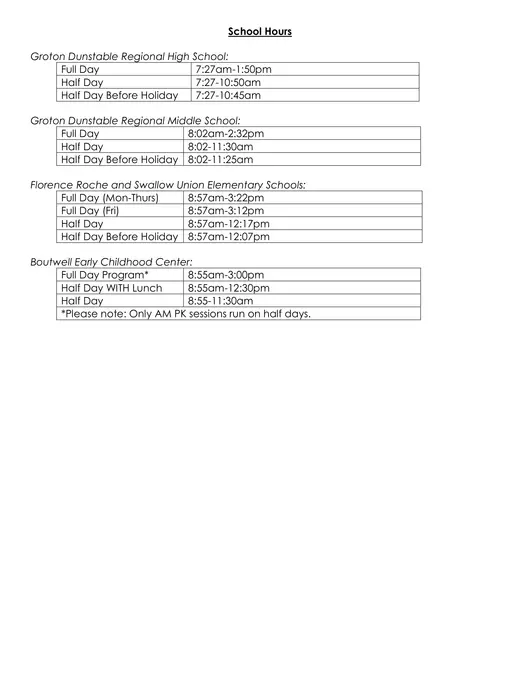 Groton-Dunstable Regional School District 2026–2027 Academic Calendar Page 3