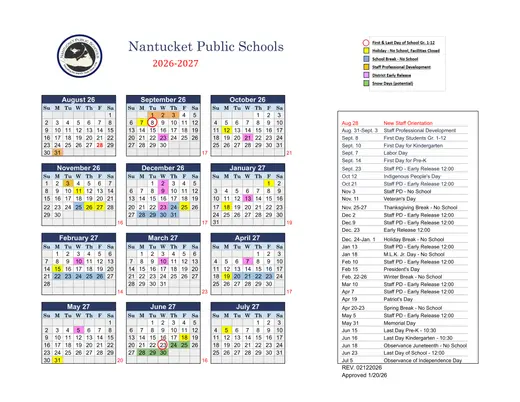 Nantucket Public Schools 2026–2027 Academic Calendar