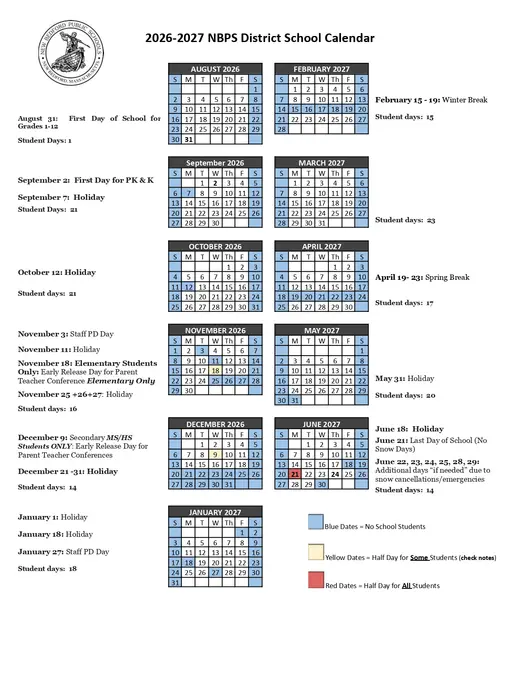 New Bedford Public Schools 2026–2027 Academic Calendar