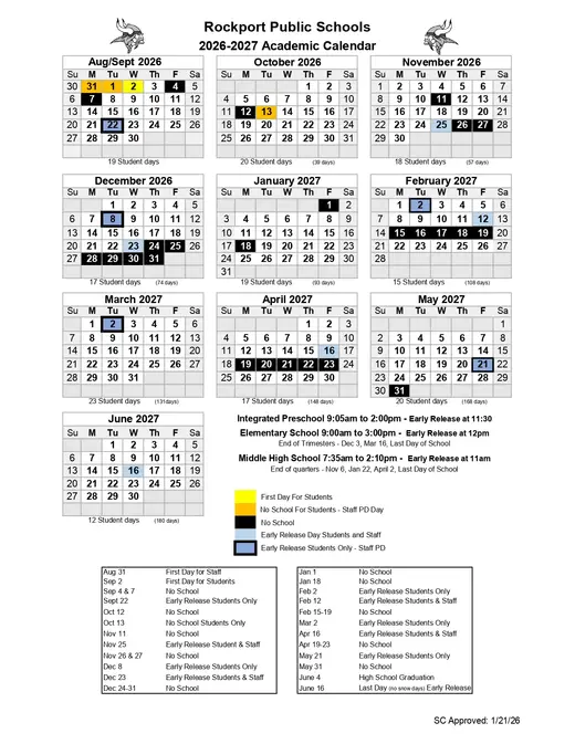 Rockport Public Schools 2026–2027 Academic Calendar