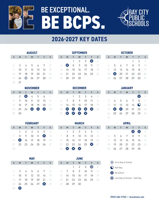 Bay City Public Schools 2026–2027 Academic Calendar Page 1