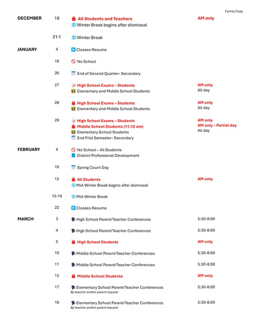 Chippewa Valley Schools 2026–2027 Academic Calendar Page 2