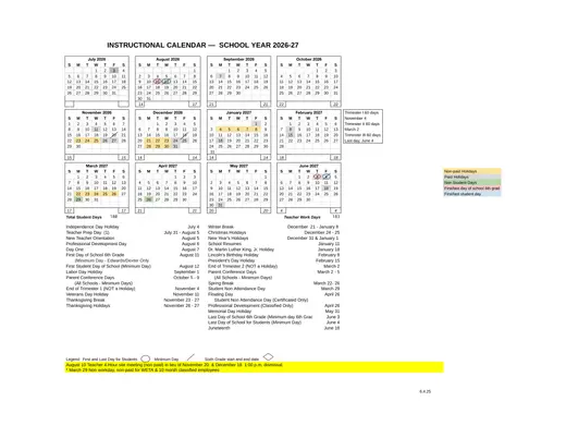 Edwards-Dexter School District 2026–2027 Academic Calendar