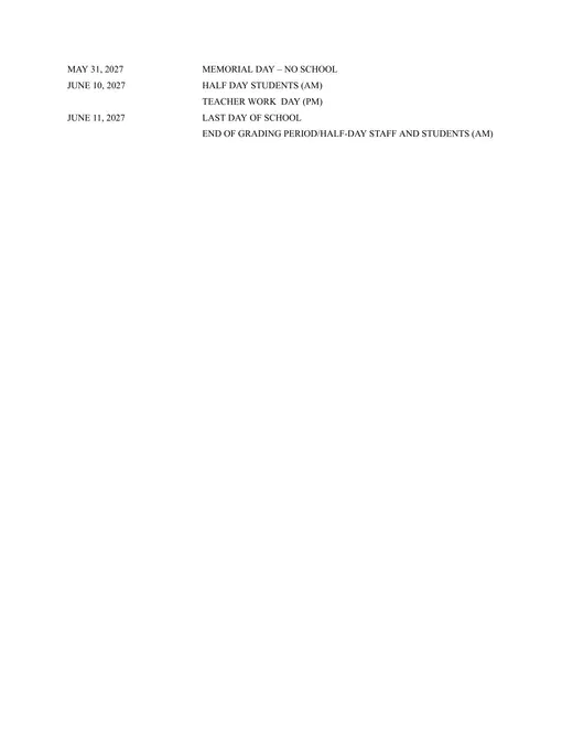 Edwardsburg Public Schools 2026–2027 Academic Calendar Page 2