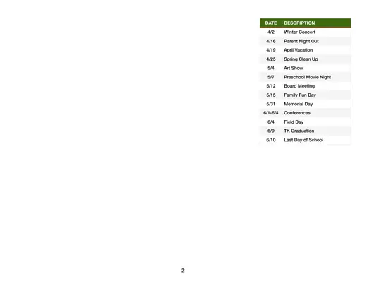 Fitzgerald Community School 2026–2027 Academic Calendar Page 2