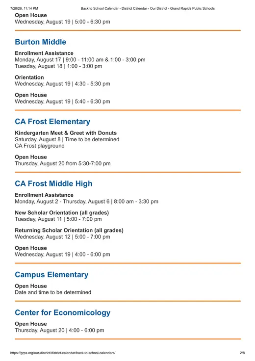 Grand Rapids Public Schools 2026–2027 Academic Calendar Page 2