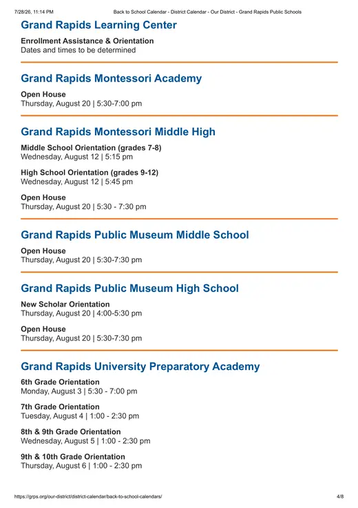 Grand Rapids Public Schools 2026–2027 Academic Calendar Page 4
