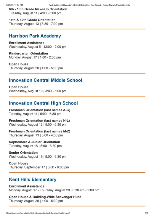 Grand Rapids Public Schools 2026–2027 Academic Calendar Page 5