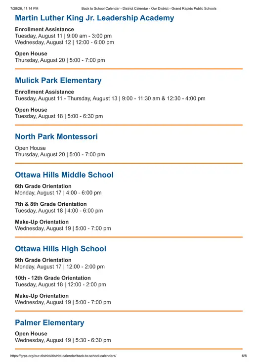 Grand Rapids Public Schools 2026–2027 Academic Calendar Page 6