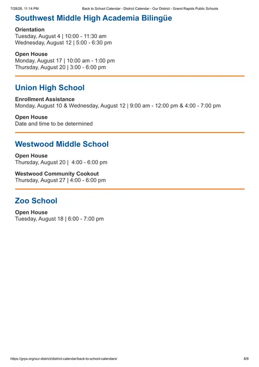 Grand Rapids Public Schools 2026–2027 Academic Calendar Page 8