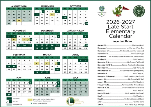 Lake Orion Community Schools 2026–2027 Academic Calendar Page 1