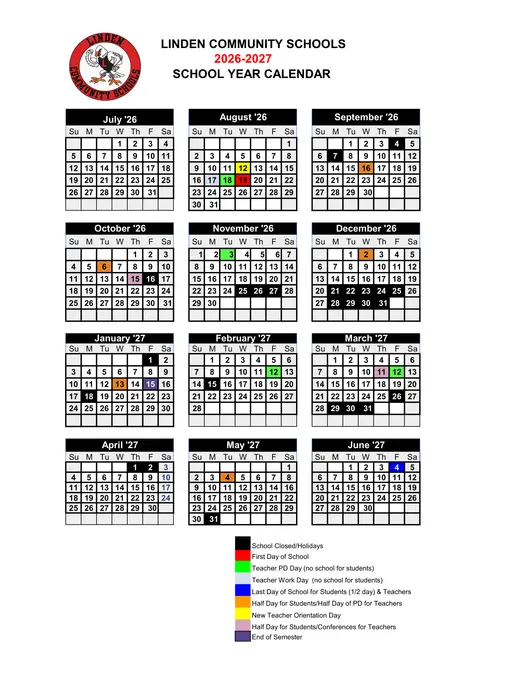Linden Community Schools 2026–2027 Academic Calendar