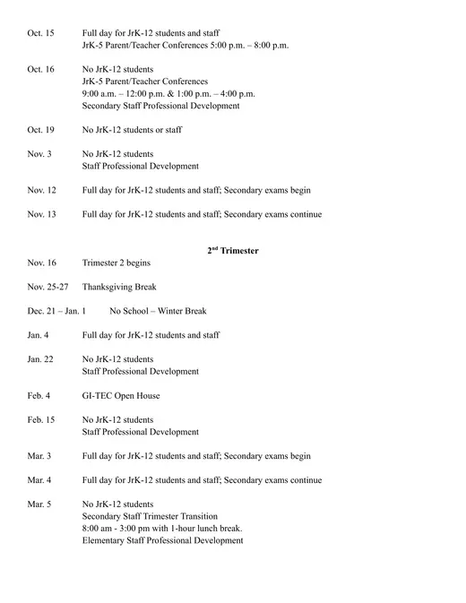 Mt. Pleasant Public Schools 2026–2027 Academic Calendar Page 2