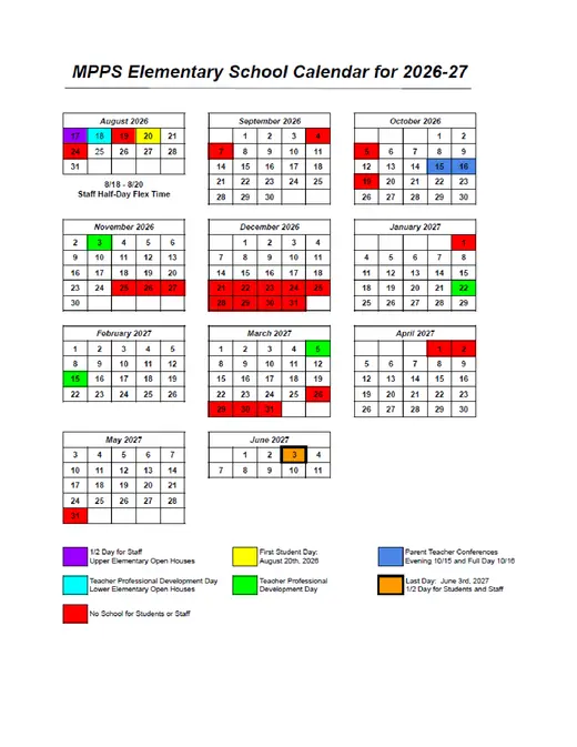 Mt. Pleasant Public Schools 2026–2027 Academic Calendar Page 5