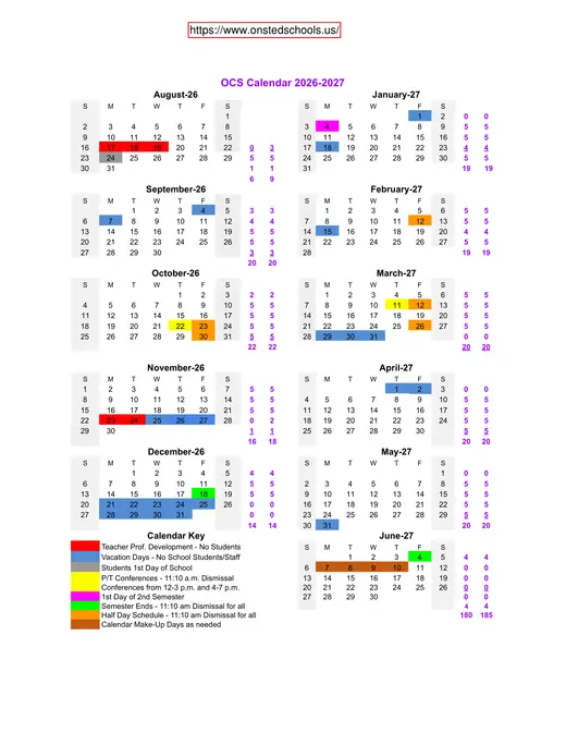 Ocs 2026–2027 Academic Calendar Page 1