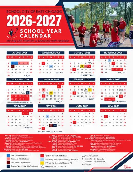 School City of East Chicago 2026–2027 Academic Calendar Page 1