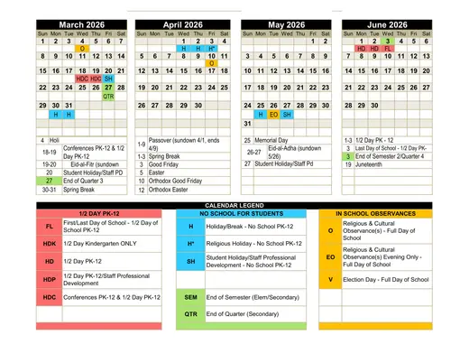 Troy School District 2026–2027 Academic Calendar Page 2